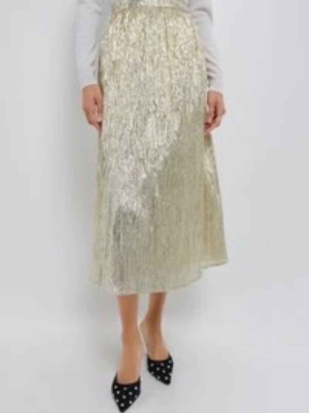 Gold Metallic Plisse Gloria Skirt